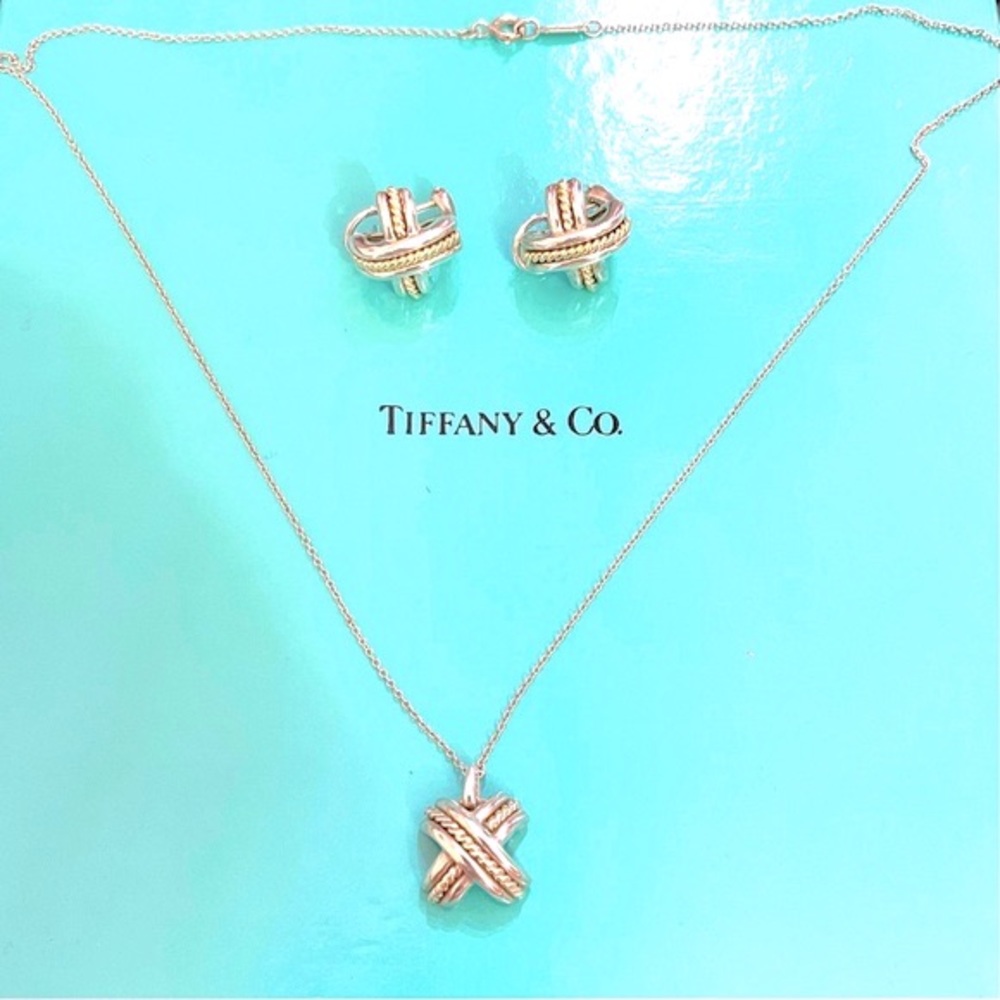 Tiffany & Co. VTG Two Tone Signature X Necklace and Earrings Set.